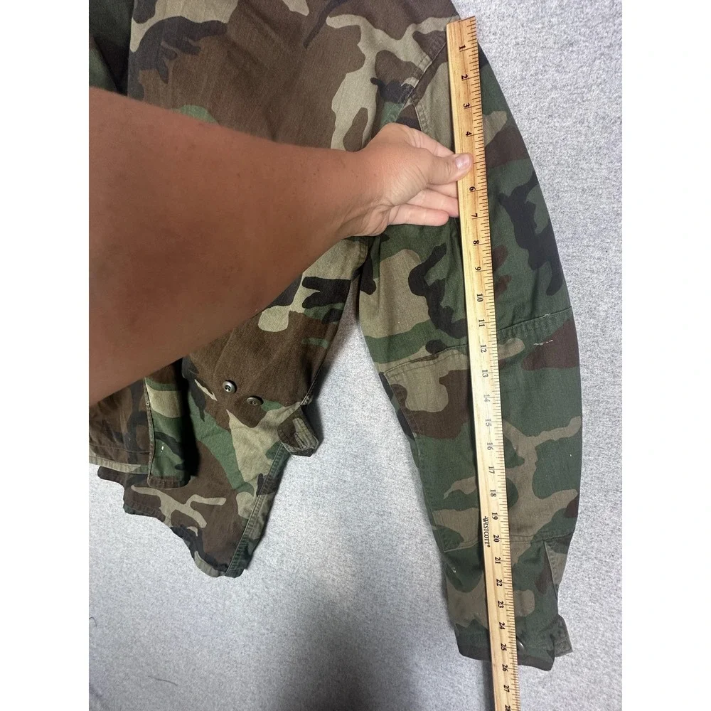 US‎ Navy Jacket Large Long Woodland Camo Field Coat Seabees Patches Military